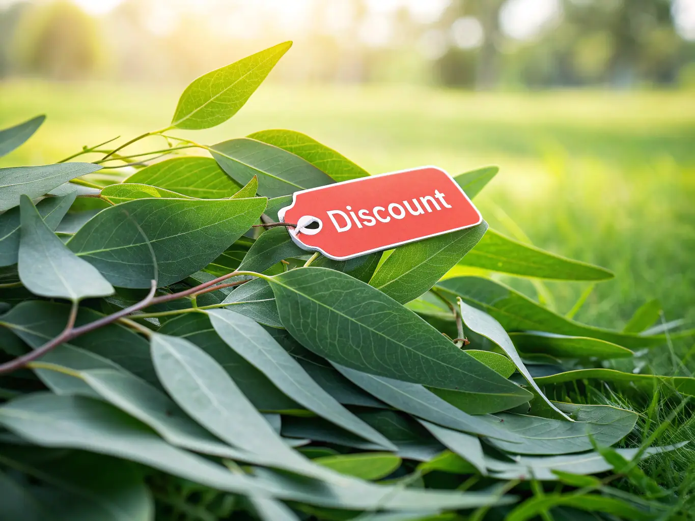 A close-up shot of various herbs and plants known for their anti-dust mite properties, such as eucalyptus, lavender, and tea tree, arranged artfully on a wooden surface, symbolizing the natural ingredients of the product.